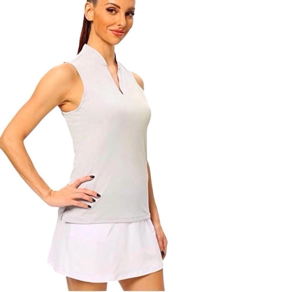 Pedaxi Women's Golf/Tennis Top Active Sleeveless V-Neck Light Gray Size-XL NWT